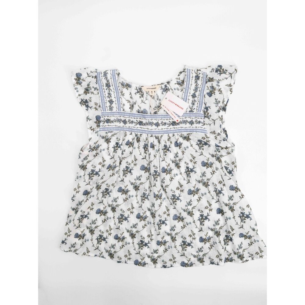 Lucky Brand Womens M NWT Top Blouse Floral Cottage Core Boho Top